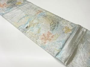 山並に花々風景・屋敷模様織出し袋帯